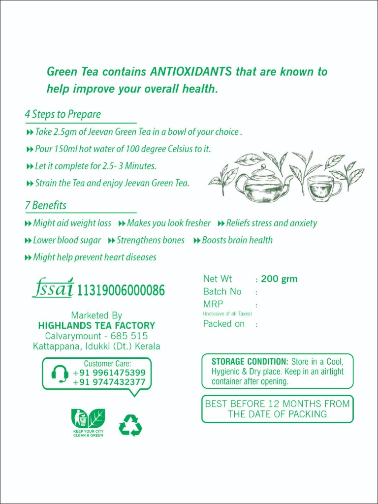 Green Tea Packaging Back
