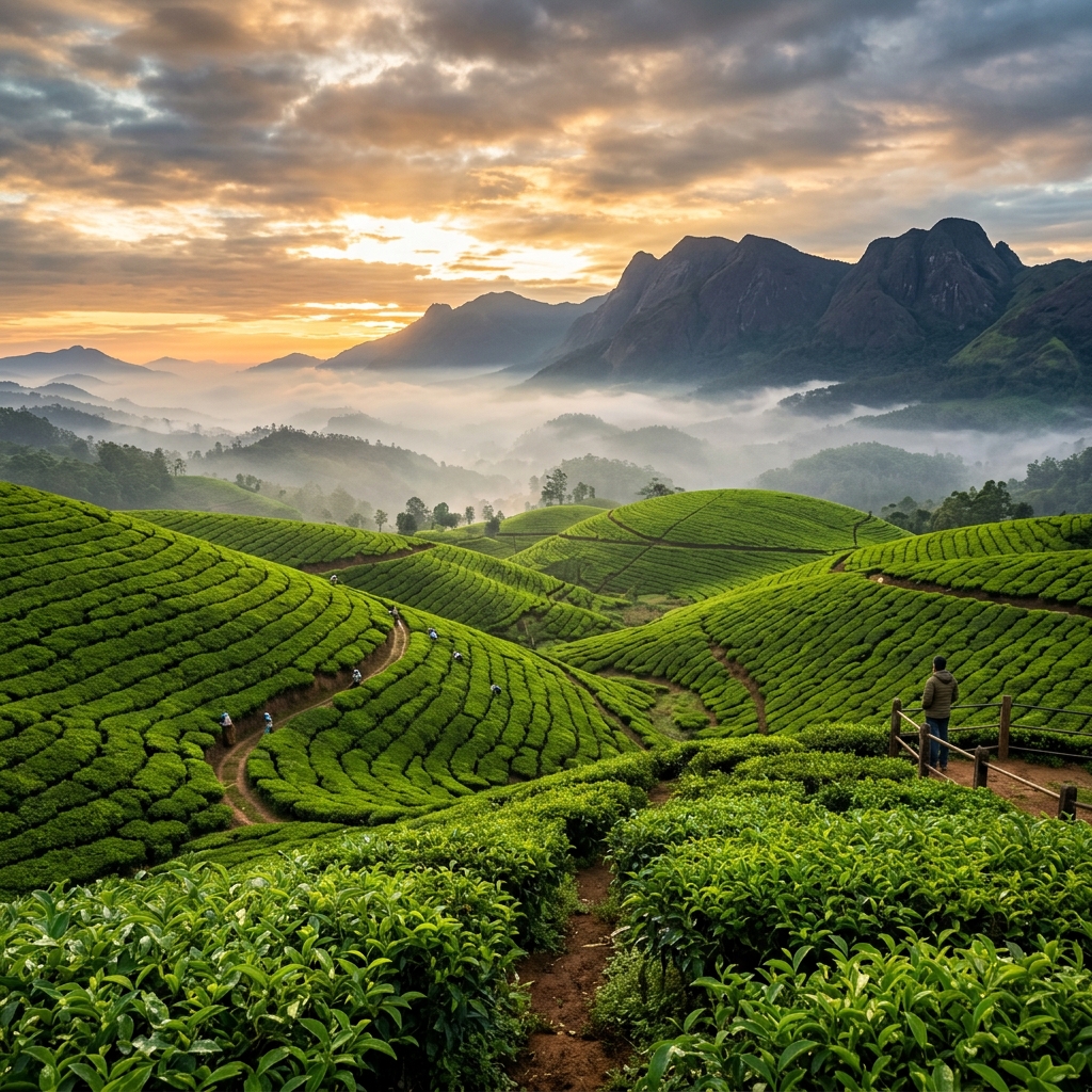 Misty tea gardens of Calvary Mount, Idukki